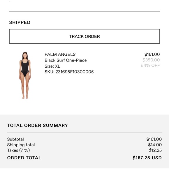 Palm Angels Black One Piece Surf Monokini Swimsuit Size XL - Picture 3 of 3